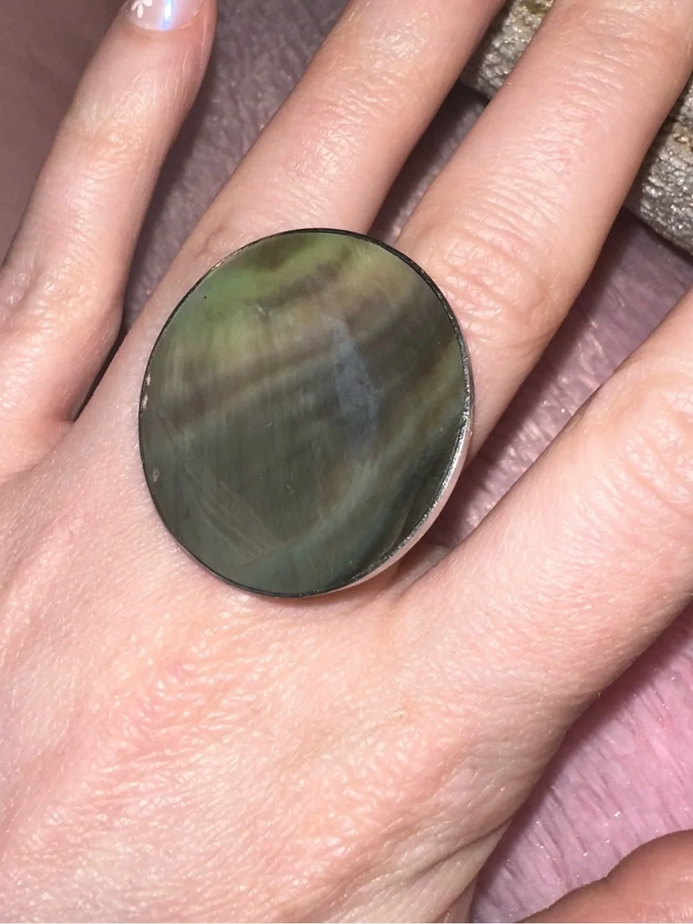 Iridescent Mother of Pearl Circle Disk Ring